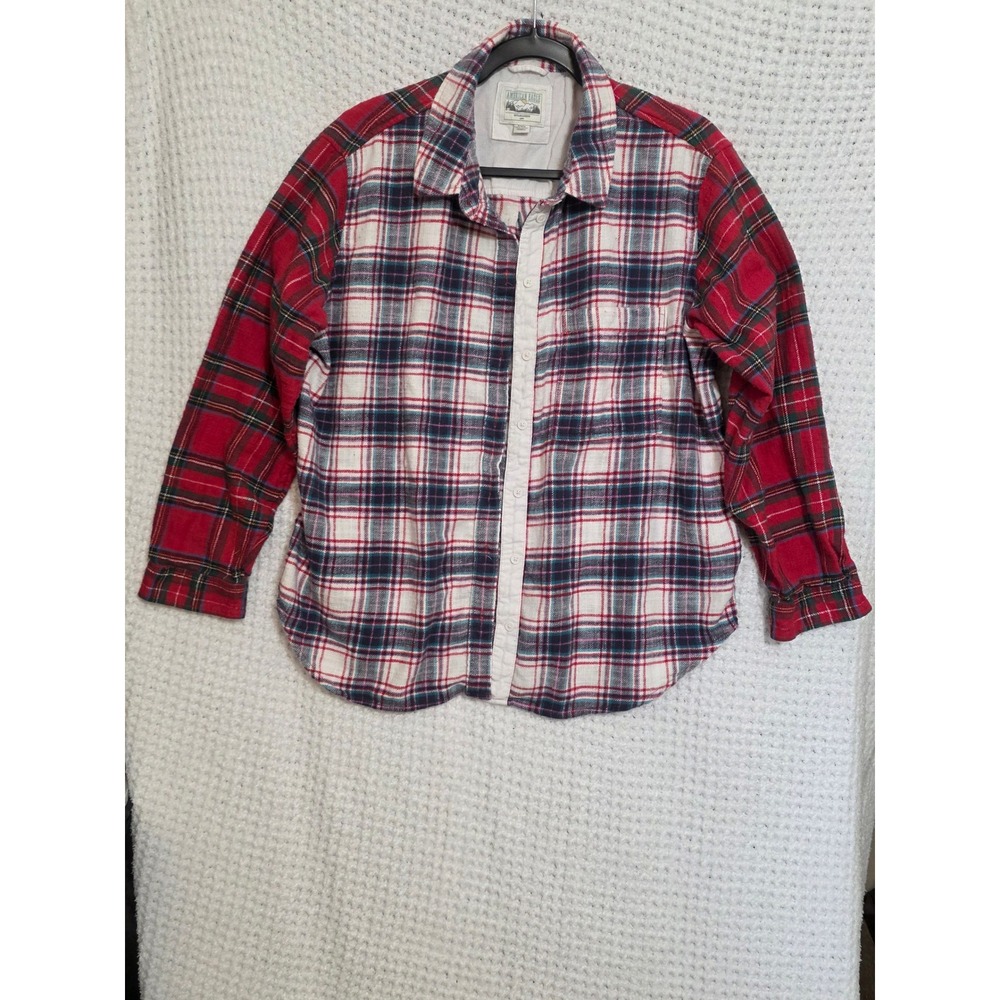 American Eagle Outfitters Plaid Flannel Shirt Red Blue White Long Sleeve Men's M - Picture 1 of 4
